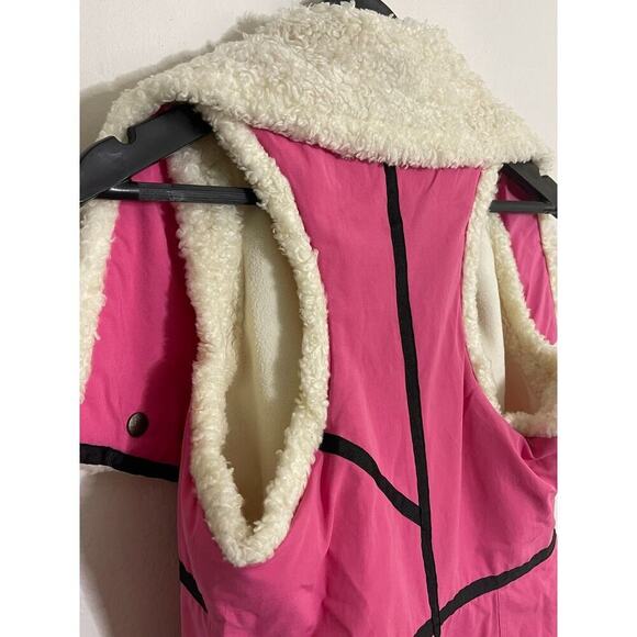 Diesel XS Vintage Sherpa Vest Pink Moto Full Zip Up Y2K Jacket Festival - Picture 8 of 9